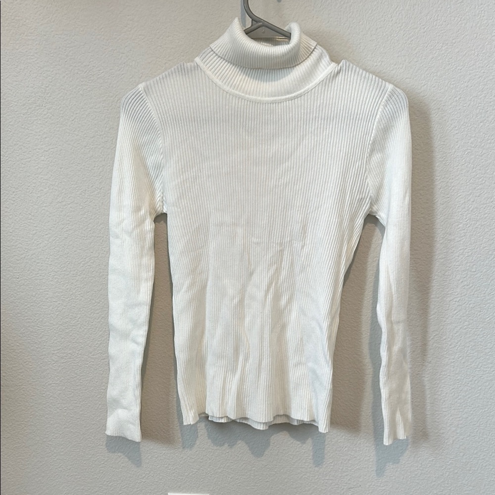White Ribbed Turtleneck Sweater